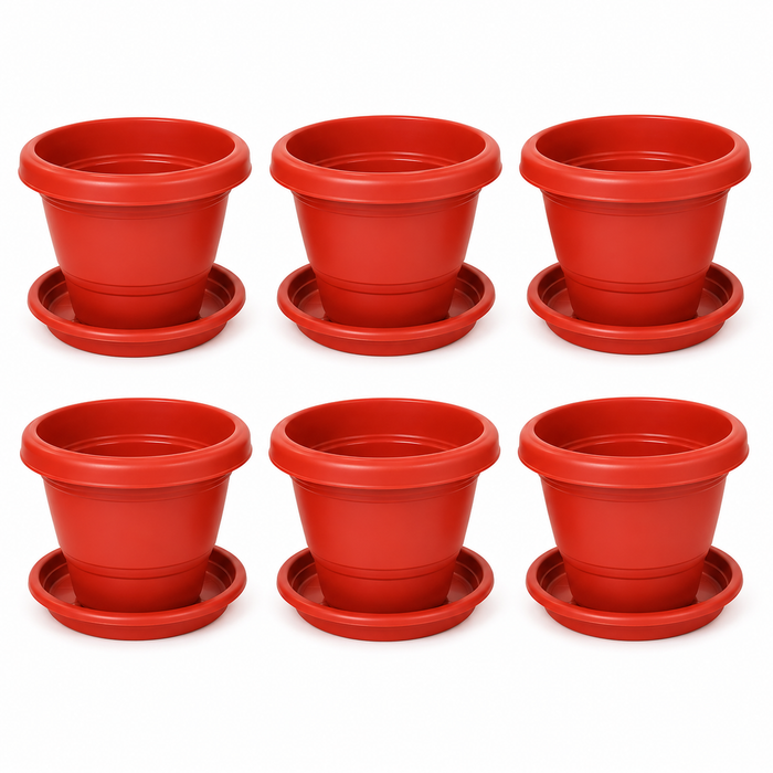 Decorative Terracotta Garden Planter Pots with Bottom Tray 10 in Set Of 6
