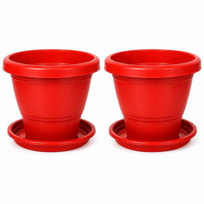 Decorative Terracotta Garden Planter Pots with Bottom Tray 12 in Set Of 2