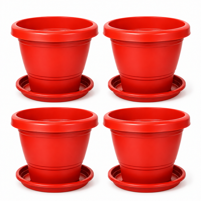 Decorative Terracotta Garden Planter Pots with Bottom Tray 12 in  Set Of 4