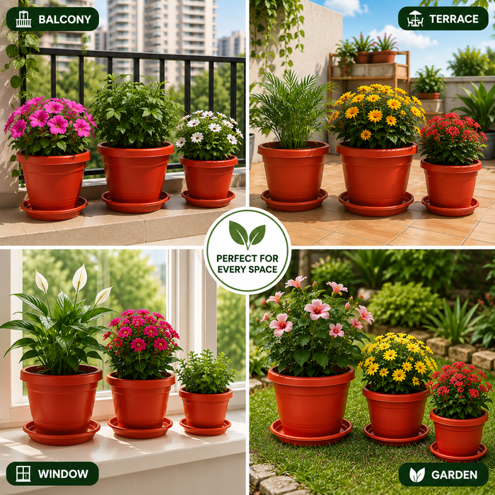 Decorative Terracotta Garden Planter Pots with Bottom Tray
