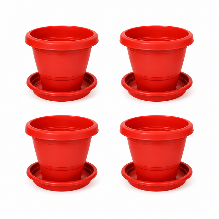 Decorative Terracotta Garden Planter Pots with Bottom Tray 8 in Set Of 4