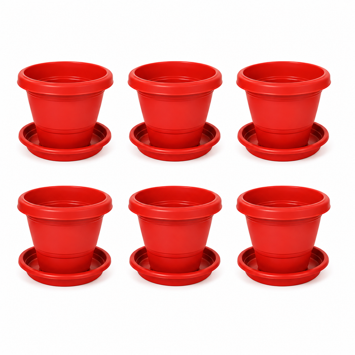Decorative Terracotta Garden Planter Pots with Bottom Tray 8 in Set Of 6