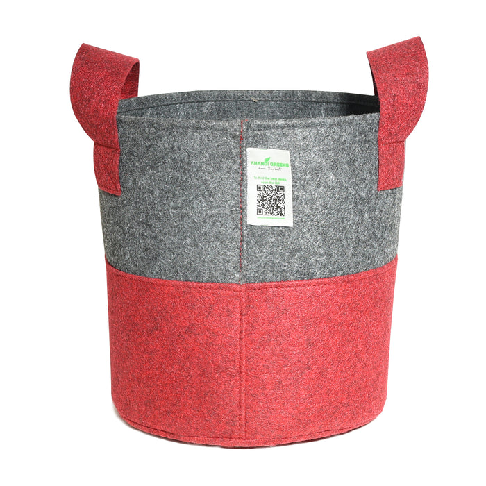 Geo Fabric Circular Plant Grow Bag (Maroon & Grey)