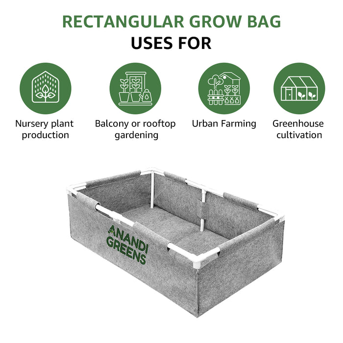 Geo Fabric Rectangular Grow Bag 4x2x1ft (400 GSM) with PVC pipe Support