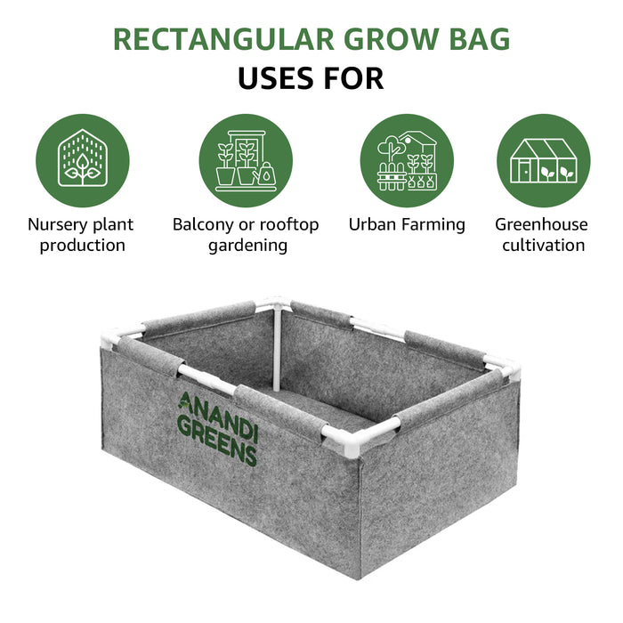 Geo Fabric Rectangular Grow Bag 3x2x1ft (400 GSM) with PVC pipe Support Grey Color