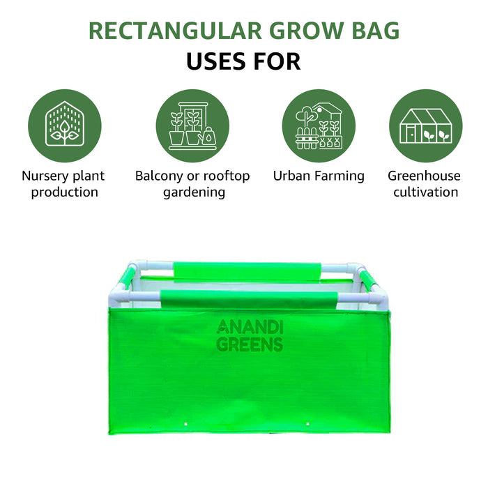 HDPE Rectangular Grow Bag | 2x1x1 ft | 360 GSM with PVC pipe Support