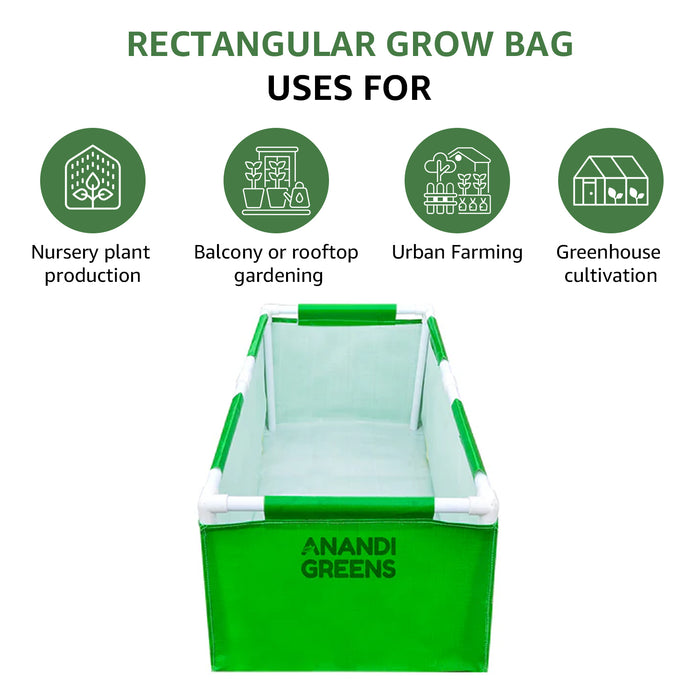 HDPE Rectangular Grow Bag | 3x1.5x1 ft | 360 GSM with UPVC Support Frame