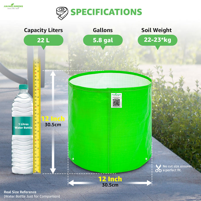 Green garden pot with measurements and specifications
