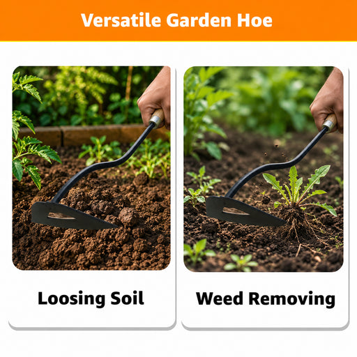 Heavy Duty Garden Hand Hoe Tool Steel Blade Soil Loosening & Weeding Tool
