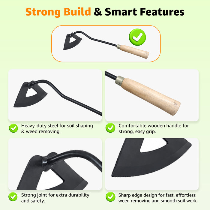 Heavy Duty Garden Hand Hoe Tool Steel Blade Soil Loosening & Weeding Tool