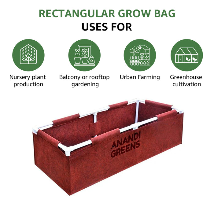 Geo Fabric Rectangular Grow Bag 4x1.5x1ft (400 GSM) with PVC pipe Support