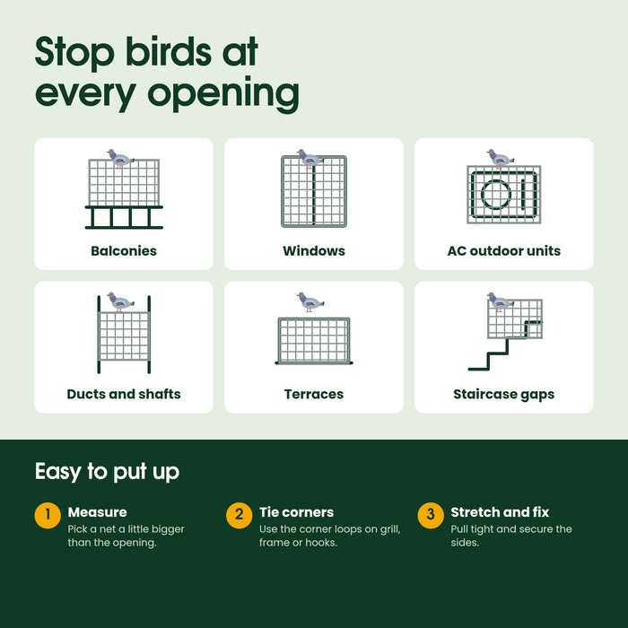 Multi-Purpose Pigeon Bird Protection Net, Can be used in balconies, windows, ac units, ucts and shafts, terraces, & staircase Gap
