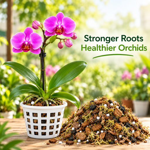 Orchid Growing Medium for Orchid ( 4-in-1 Balanced Growing Medium) Coconut Husk Chips, Sphagnum Moss, Horticultural Charcoal &amp; Perlite | Well-Draining Orchid Potting Mix for Healthy Roots