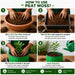 An infographic titled 'HOW TO USE PEAT MOSS?' with four numbered panels showing step-by-step gardening instructions: mixing peat moss in soil, using it with compost or cocopeat, using it as mulch or top layer around a plant, and watering regularly. The image includes text benefits at the bottom and a green peat moss bag containing a small plant in the fourth panel.