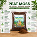 A bag of anandi greens Peat Moss growing medium displayed on a wooden surface with multiple informational benefits such as excellent moisture retention, improved soil structure, strong root growth, drainage, and sustainability.