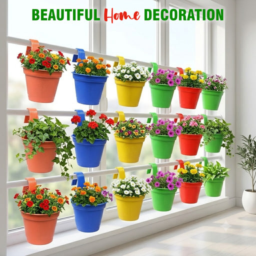 Plastic Hook Hanging Planter Pot for Railing & Fence