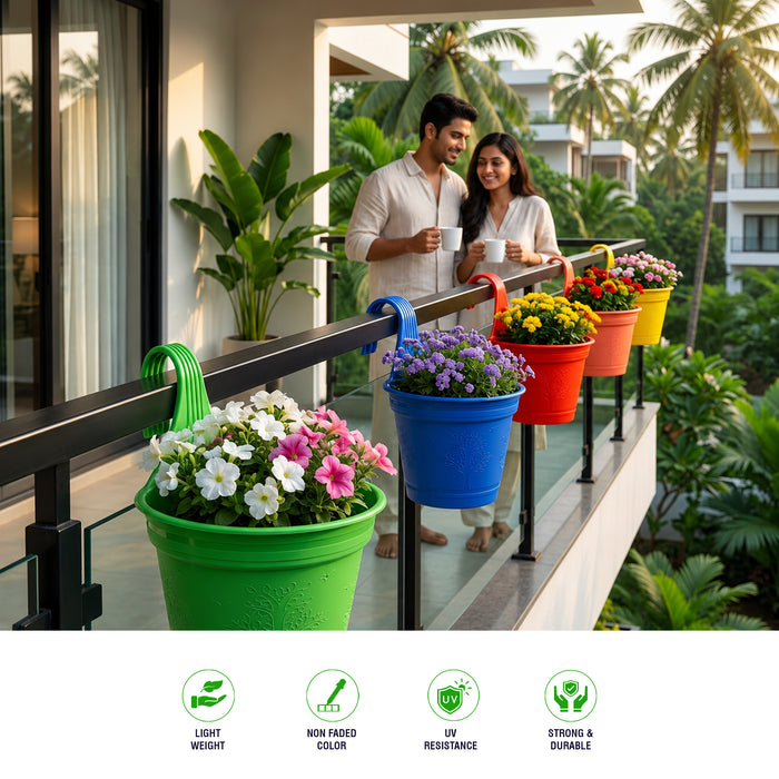 Plastic Hook Hanging Planter Pot for Railing & Fence