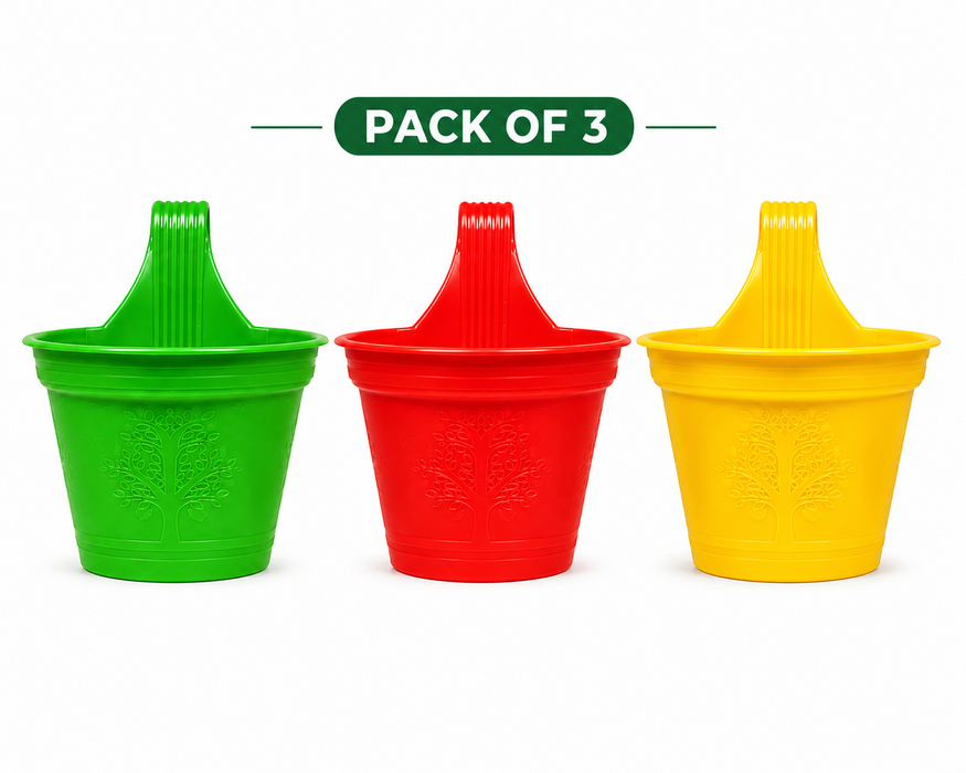 Plastic Hook Hanging Planter Pot for Railing & Fence Pack of 3