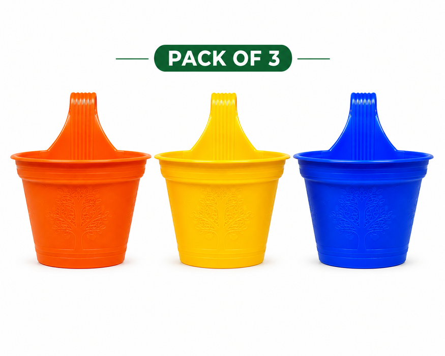 Plastic Hook Hanging Planter Pot for Railing & Fence Pack Of 3