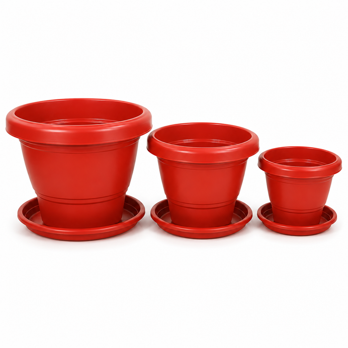 Decorative Terracotta Garden Planter Pots with Tray 10 In, 12 in & 8 in