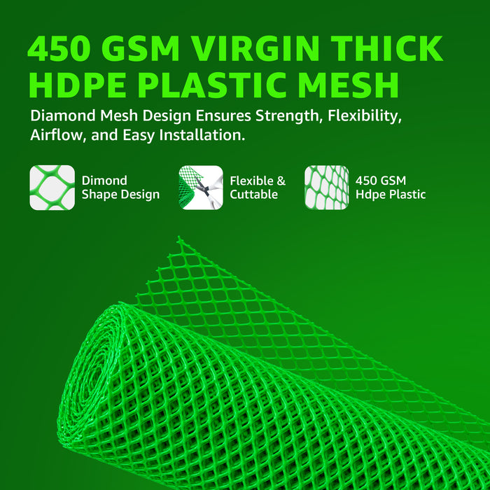 450 GSM virgin thick HDPE plastic ,  diamond mesh design, flexibility, and easy installation