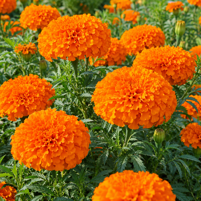 African Marigold Sondesh Orange flowers in bloom