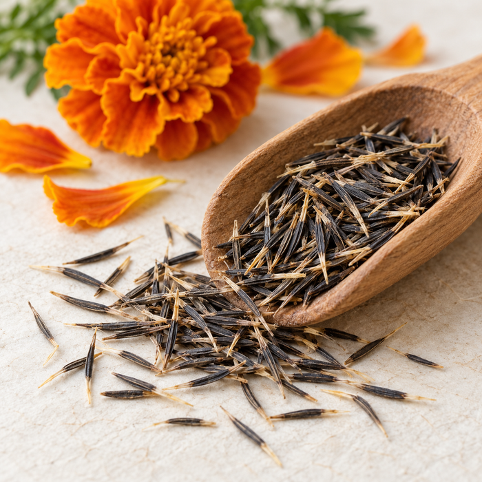 African Marigold Sondesh Orange seed close-up