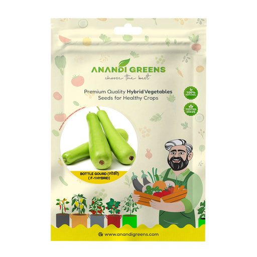 Anandi Greens Bottle Gourd (लोकी) F-1 Hybrid Seeds seed packet front