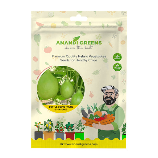 Anandi Greens Bottle Gourd Round F1 Hybrid Seeds seed packet front