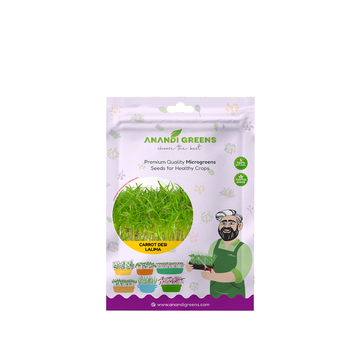 CARROT DESI LALIMA (MICROGREEN) – original Anandi Greens packet on white background