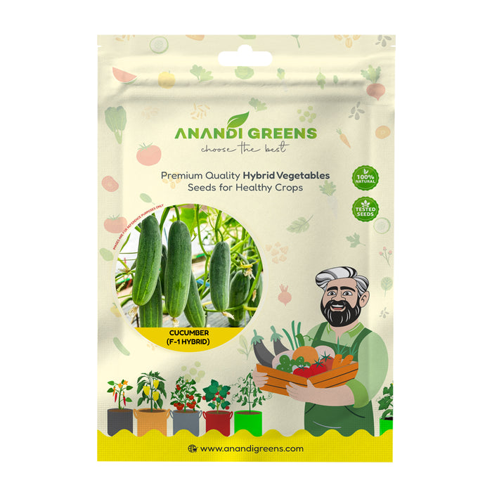 Anandi Greens Cucumber F1 Hybrid Seeds seed packet front