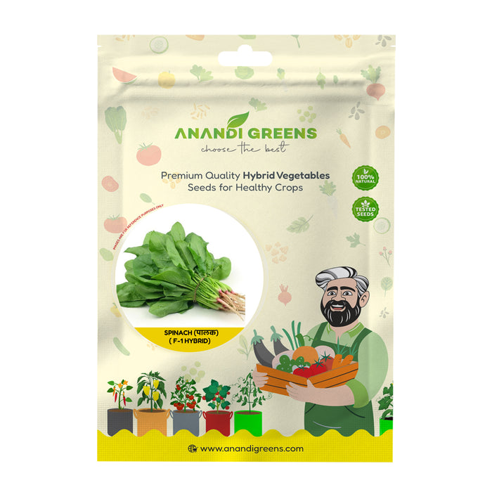 Anandi Greens F1 Hybrid Spinach (पालक) Seeds seed packet front