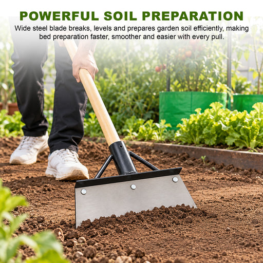 Garden scraper used for soil preparation and levelling