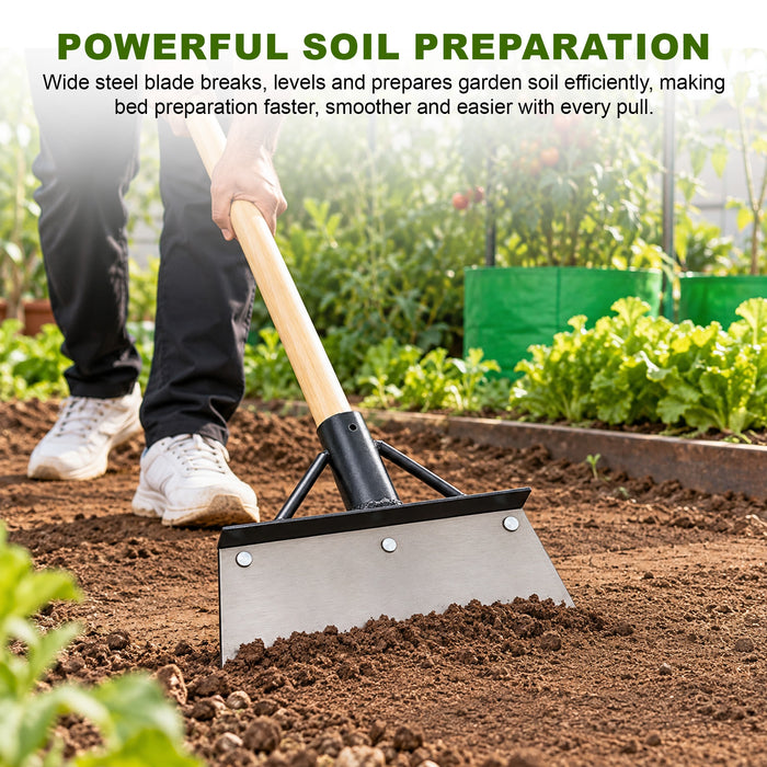 Garden scraper used for soil preparation and levelling