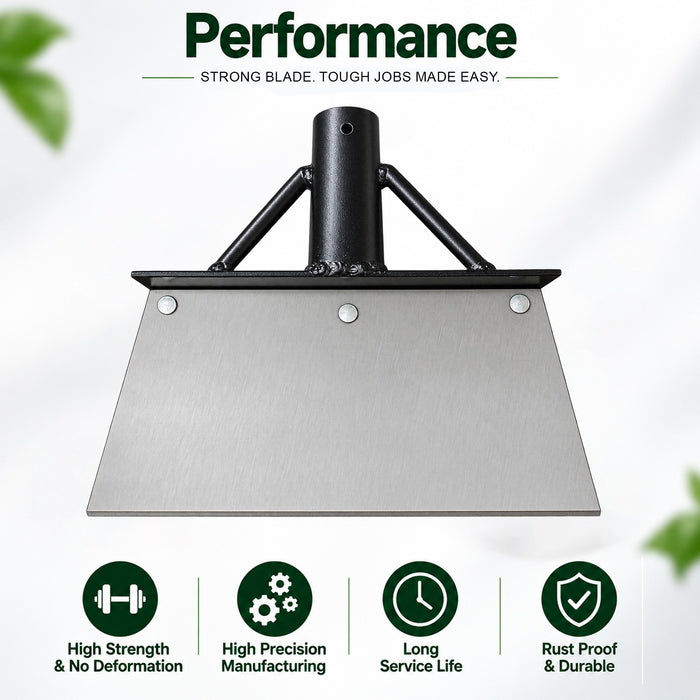 Garden scraper blade and reinforced metal construction