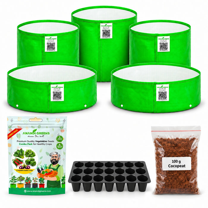 Anandi Greens Kitchen Garden Combo – complete kit with round-cell Seedling Tray and 100 g Cocopeat