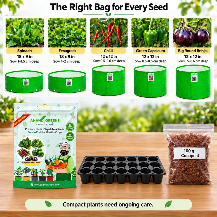 Anandi Greens Kitchen Garden Combo – vegetable guide with round-cell Seedling Tray and 100 g Cocopeat