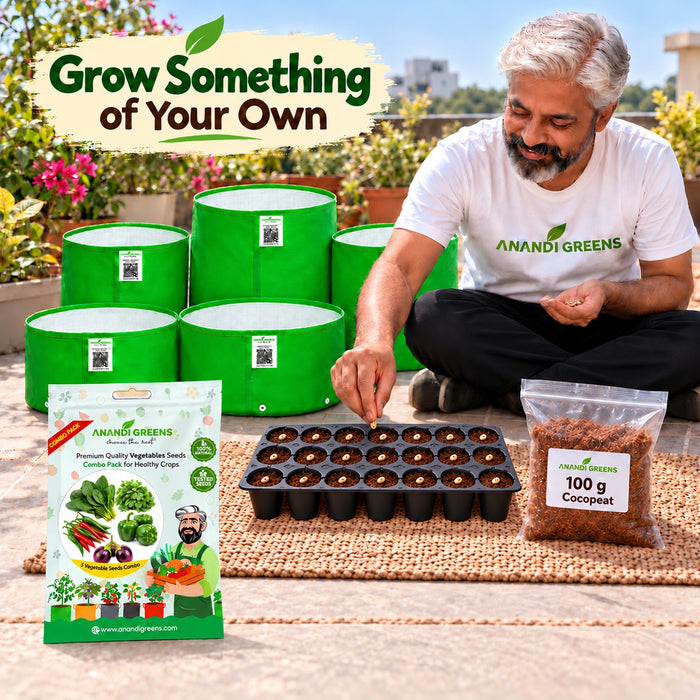 Anandi Greens Kitchen Garden Combo – sowing seeds with round-cell Seedling Tray and 100 g Cocopeat