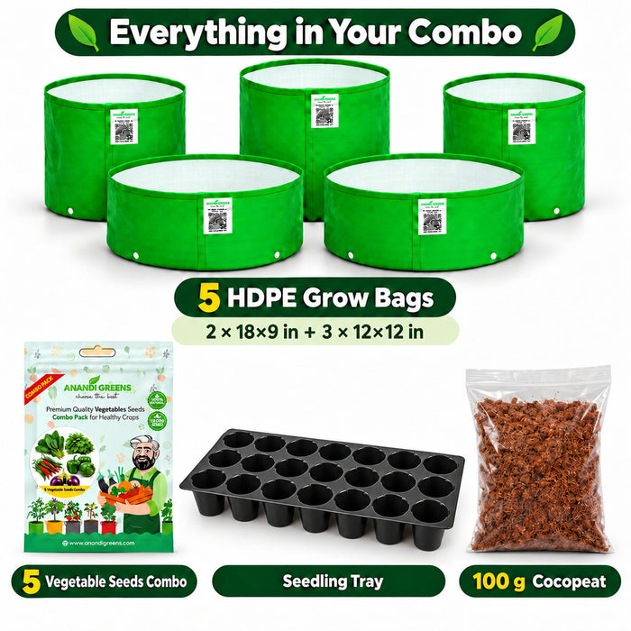 Anandi Greens Kitchen Garden Combo – contents with round-cell Seedling Tray and 100 g Cocopeat