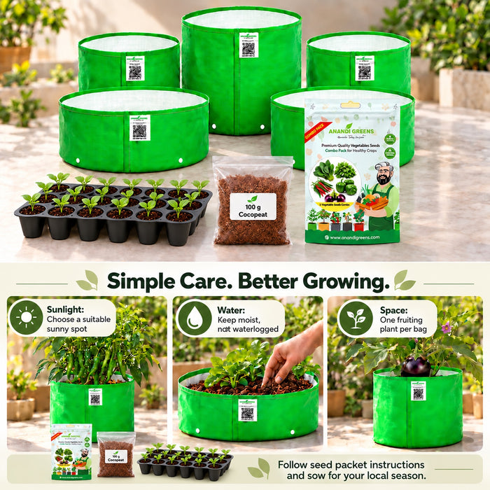 Anandi Greens Kitchen Garden Combo – care guide with round-cell Seedling Tray and 100 g Cocopeat