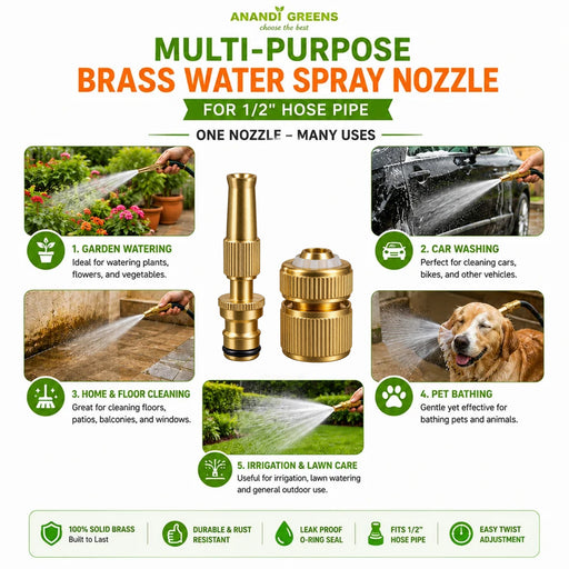 Adjustable spray pattern of Anandi Greens metal water nozzle for garden hose pipe