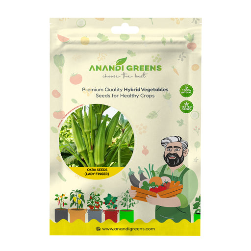 Anandi Greens Okra Seeds (Lady Finger) seed packet front
