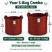 Anandi Greens 400 GSM Geo grow bag mixed size combo pack of 5 — sizes