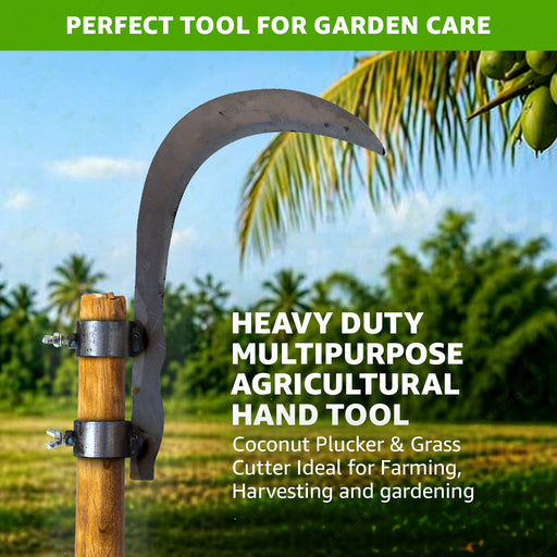 heavy duty sickle features razor sharp blade dual clamp strong steel build gardening tool