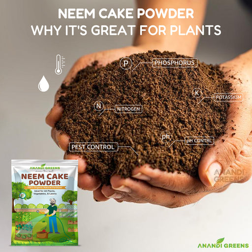Neem cake fertilizer back label with NPK and usage details