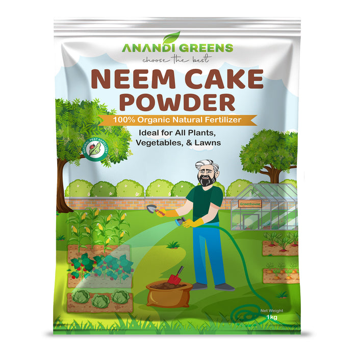 Neem cake fertilizer 1kg front pack – Anandi Greens