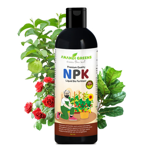 NPK organic fertilizer 200ml front bottle – natural pesticide safe liquid feed – Anandi Greens