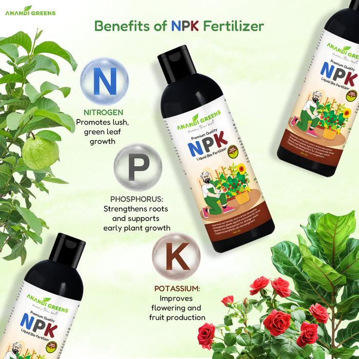 NPK organic fertilizer back label showing NPK ratio and dilution dosage