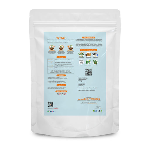 Organic potash back label – potassium content and application rate