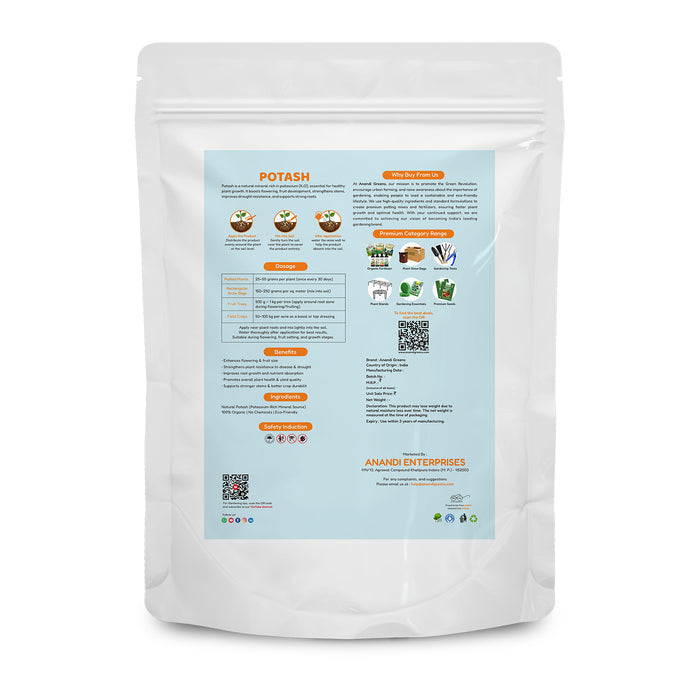 Organic potash back label – potassium content and application rate